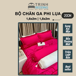 Bộ chăn ga gối phi lụa trinh bedding size nệm 20cm