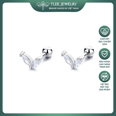 Khuyên tai bạc nữ TLEE, bông tai cánh tai thỏ đá giọt nước cá tính chốt ren vặn TLEE JEWELRY B0425