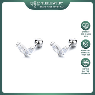  Khuyên tai bạc nữ TLEE bông tai cánh tai thỏ đá giọt nước cá tính chốt ren vặn TLEE JEWELRY B0425 