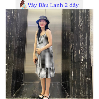 Váy bầu lanh 2 dây mặc nhà mặc ngủ cực kì mềm mát MÙA HÈ - 𝐕𝟒𝟕