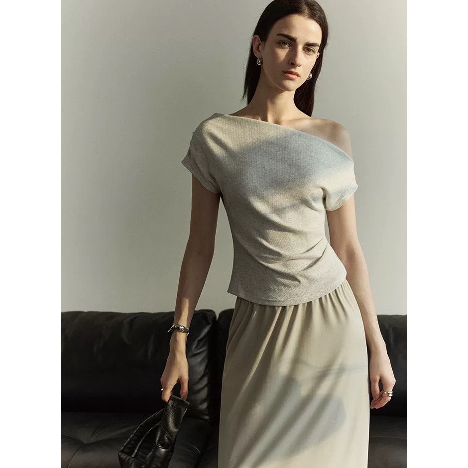 Áo Thun Lệch Vai Xếp Ly, Áo Kiểu  Sườn Nhún Eo Điệu Đà, Áo Phông Form Vừa Chất Vải Co Dãn Mềm Mịn Miho House | BigBuy360 - bigbuy360.vn