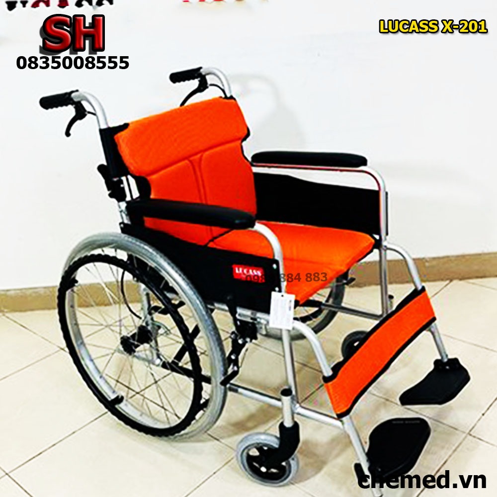 Xe lăn chính hãng Lucass X-201 -Xe đẩy bệnh nhân, xe lăn bệnh nhân gấp gọn chính hãng Lucass
