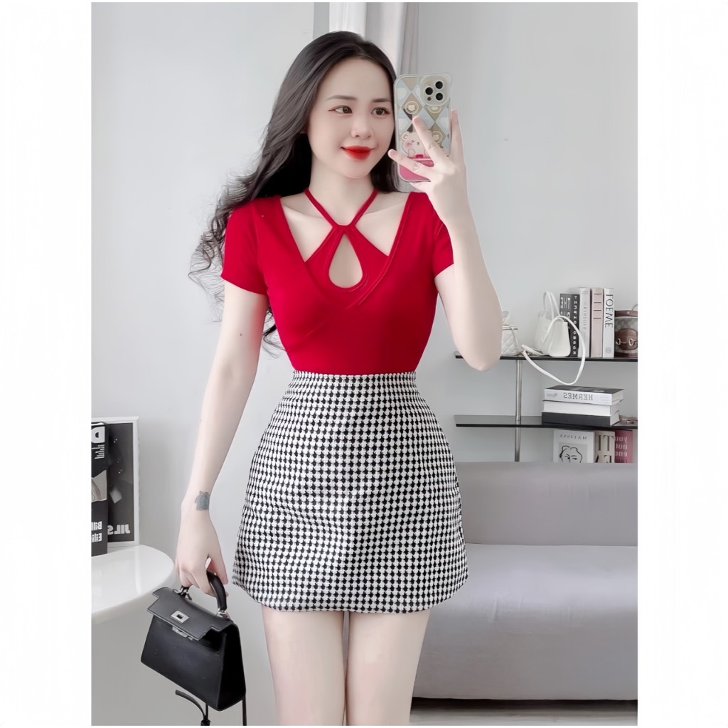 Áo Thun Nữ Tay Ngắn Kiểu Cổ Yếm Khoét Ngực Giọt Nước chất thun tăm [TN0207]