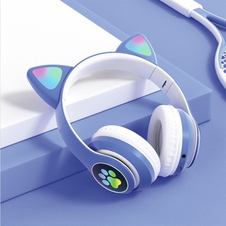 Tai Nghe Mèo Bluetooth Headphone Tai Mèo Chụp Tai Không Dây Có Mic Chống Ồn Âm Bass Pin Sạc 400mAh