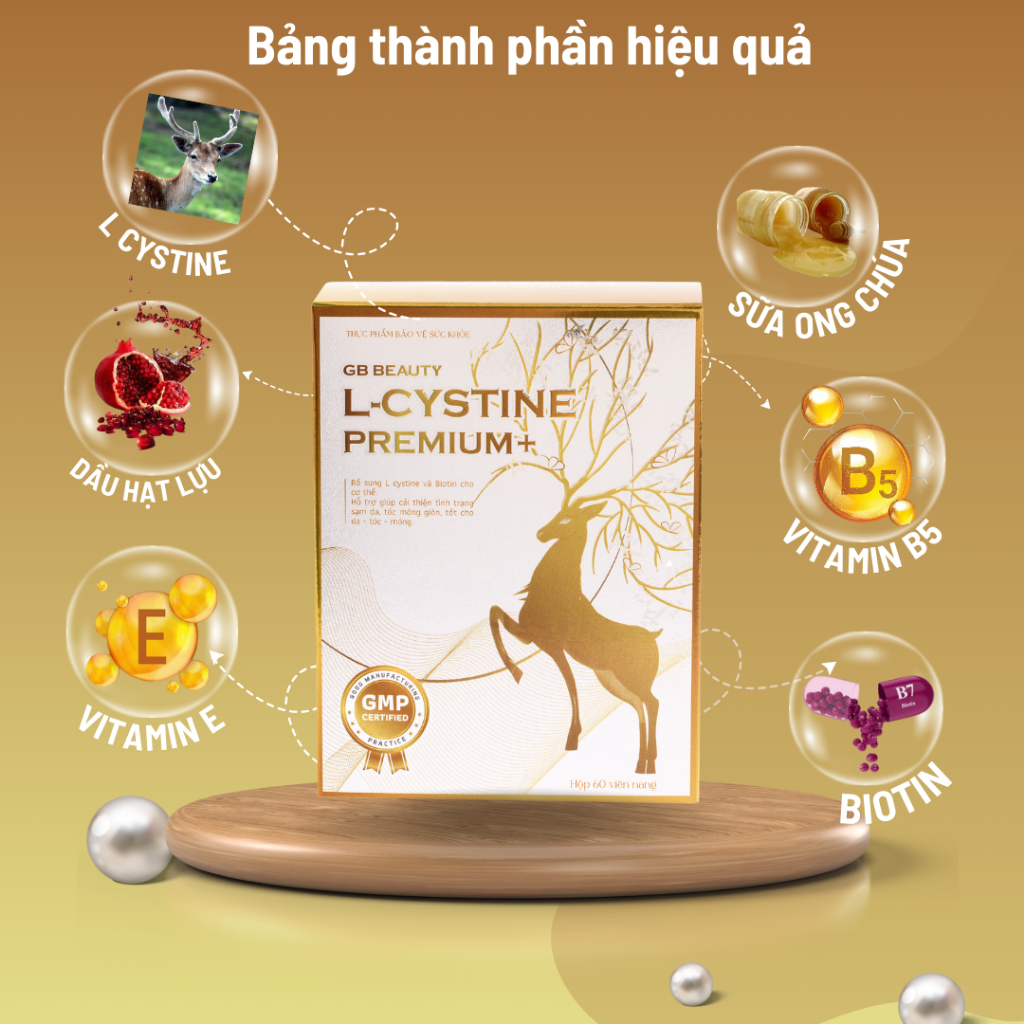 Combo GB BEAUTY L-CYSTINE PREMIUM+ 60 viên + Vitamin C DHC 60 viên cải thiện da tối màu, giảm rụng tóc, giảm mụn, cấp ẩm