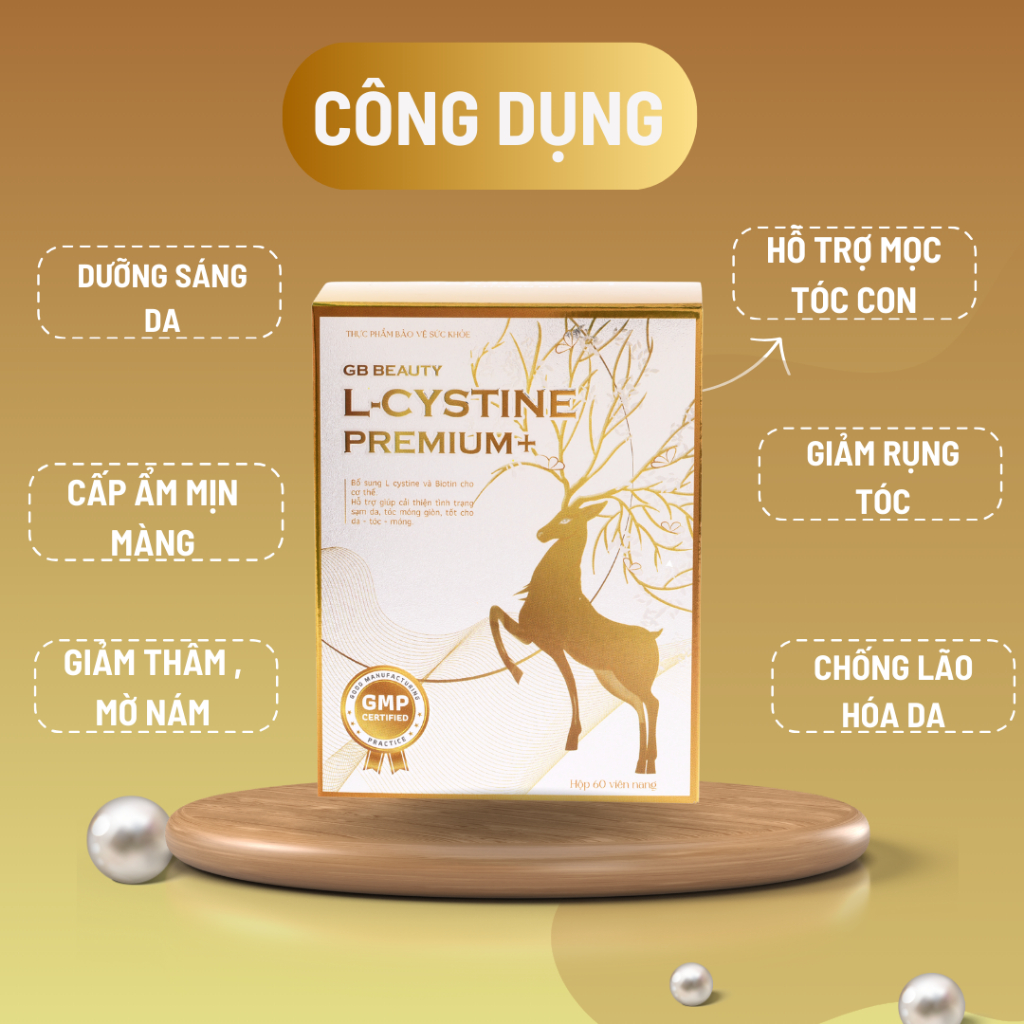 Combo GB BEAUTY L-CYSTINE PREMIUM+ 60 viên + Vitamin C DHC 60 viên cải thiện da tối màu, giảm rụng tóc, giảm mụn, cấp ẩm