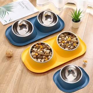 Bát ăn cho mèo chó thú cưng đôi hai ngăn inox rời nghiêng chống gù chống kiến ngừa rơi vãi
