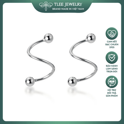 Khuyên tai bạc TLEE bi hai đầu chốt vặn dáng xoắn lạ cá tính TLEE JEWELRY B0130