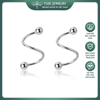 Khuyên tai bạc TLEE bi hai đầu chốt vặn dáng xoắn lạ cá tính TLEE JEWELRY B0130