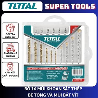 Total bộ 16 mũi khoan sắt thép, bê tông & mũi bắt vít tacsd3165