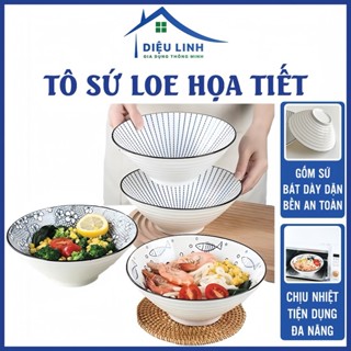  Tô Sứ Loe Nhiều Hoạ Tiết Sọc Xanh Tô Hình Nón Bằng Gốm Sứ Đơn Giản Xinh Xắn Tô Ăn Mì Tô Đựng Canh 