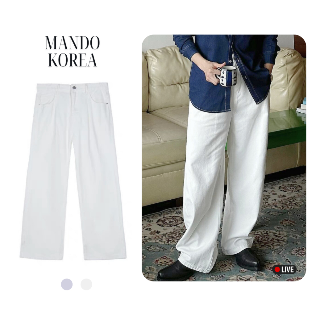 Quần Jean Trắng Ống Rộng Xếp Ly Nam MANDO Phong Cách Hàn Quốc - JEA009