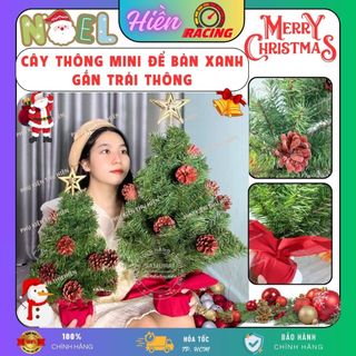 Cây thông noel mini để bàn xanh gắn trái thông kèm đèn led 40cm, 60cm cây thông noel trang trí giáng sinh