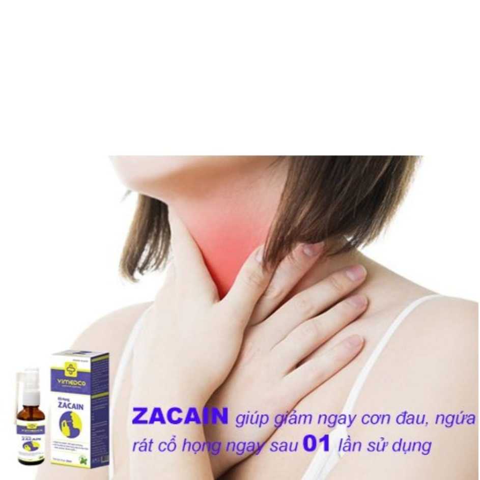Xịt họng Zacain Vimedco cắt cơn đau rát họng ngay khi xịt, hỗ trợ phòng ngừa cúm mùa, cảm cúm hương bạc hà 20ml