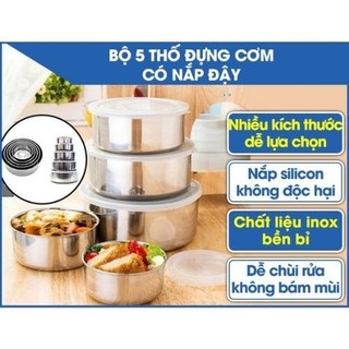 Bộ 5 Hộp Tròn đựng thực phẩm bằng Inox