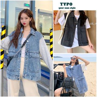  Áo khoác Gile Jean thời trang Ulzzang unisex nam nữ  Ảnh thật Có sẵn  - áo jean túi hộp form rộng - TYPO 
