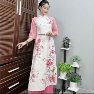 Áo cách tân hoa tay hồng đỗ sang xinh vô cùng