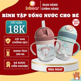 Bình Tập Uống Nước Cho Bé Inbear 250ml, Có Van Chống Sặc, Bình Tập Hút Có Tay Cầm, Ống Hút Silicon
