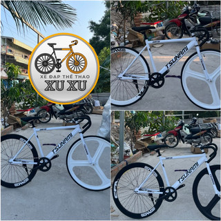 Xe đạp thể thao Fixgear và Single Tsunami màu trắng bánh 3 đao và 4 phân