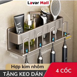 Giá treo bàn chải đánh răng kèm cốc lavar dán tường để bàn chải đánh răng không cần khoan đục