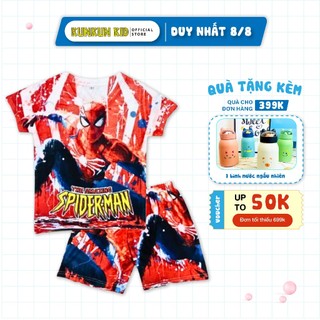 Quần áo bé trai Thun lạnh in 3D hình người nhện Spiderman xám size đại từ 10kg-60kg Kunkun Kid TP119-270-407-53-830...