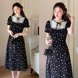 Đầm nữ voan hoa cổ phối ren nhún eo sang chảnh, tôn dáng cho các nàng đi tiệc, đi biển