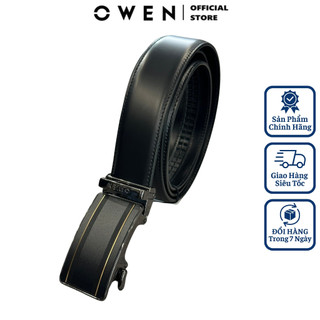 Thắt lưng da bò nam OWEN BELT232633 dây nịt bụng cao cấp màu đen mặt khóa trượt tự động không phồng rộp bong tróc