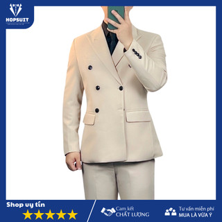 Bộ Vest Nam cao cấp from dáng măng tô 6 cúc màn kem Hàn Quốc-Shop Suit