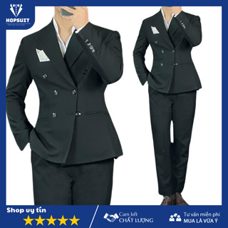Vest Nam Hàn Quốc 6 Cúc màu đen, Áo Blazer Đen 2 lớp dày dặn