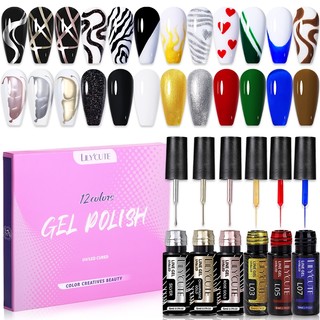 LILYCUTE Cọ Nét Gel Nhũ Flash 5ml Set Gel Vẽ Sơn Gel Nhũ Flash Sơn Kim Tuyến Sơn Móng Tay