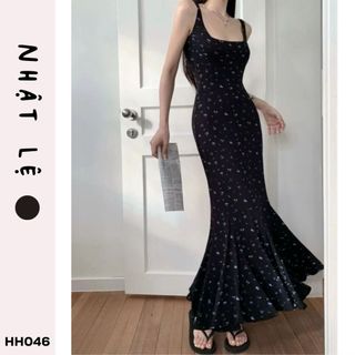 Đầm đuôi cá cổ vuông thời trang Kiểu Pháp , đầm maxi hoạ tiết hoa nhí dáng dài hàng QC cao cấp-HH046
