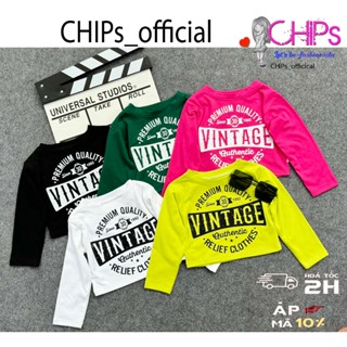 Áo Thun Dài Tay Croptop Cổ Tròn In Họa Tiết Cho Bé Gái