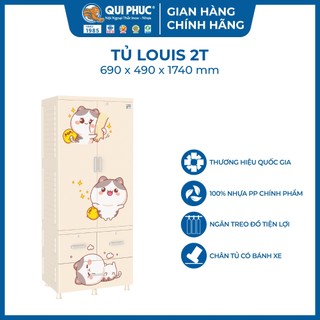 Tủ nhựa treo quần áo LOUIS 2 tầng, thanh treo inox tiện lợi, có khóa