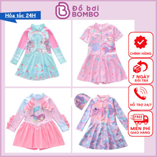  Đồ bơi bé gái liền thân chân váy tay dài chống nắng họa tiết nàng tiên cá phối vảy cá siêu cute 