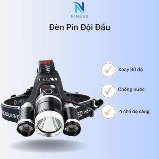 Đèn pin đội đầu 3 bóng siêu sáng chiếu sáng cực xa