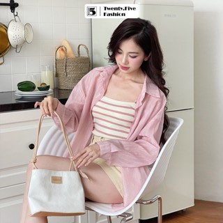 Set áo sơ mi nữ Twentyfive dài tay mỏng và áo 2 dây len mongtoghi 5882