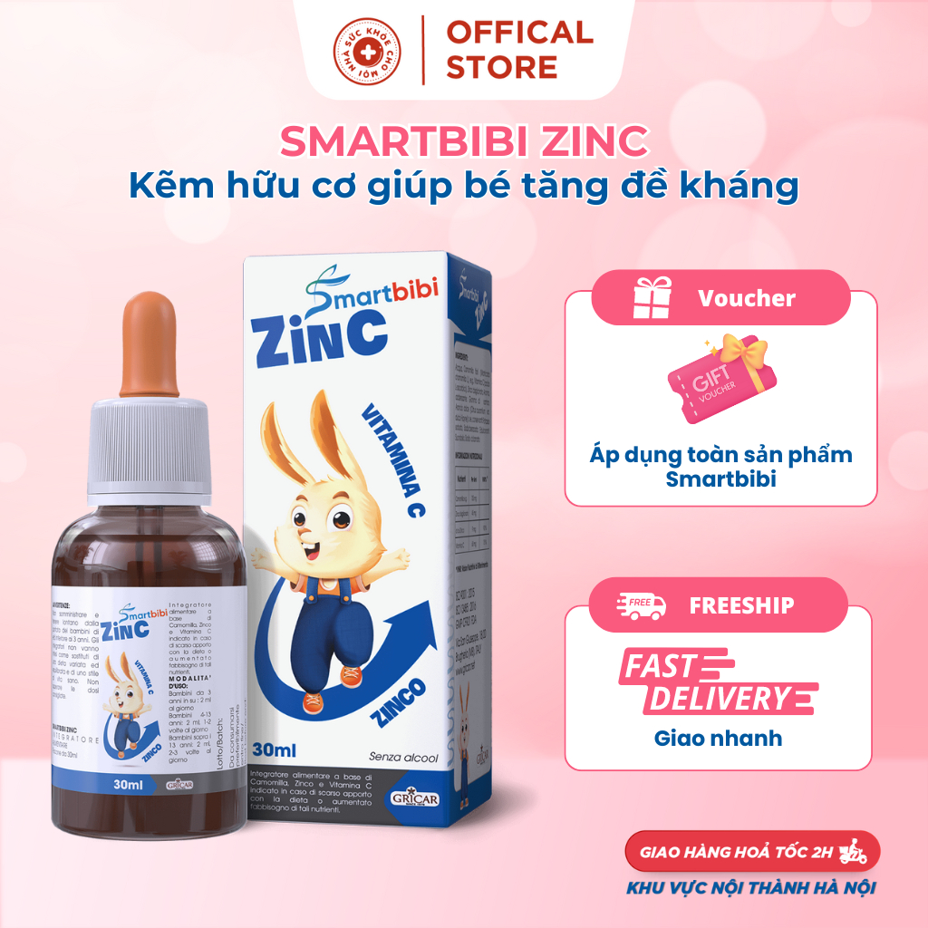 Smartbibi Zinc.Bổ Sung Siro Kẽm Tăng Đề Kháng,Bé Biếng Ăn,Tiêu Hóa Kém,Tiêu Chảy