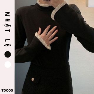   Sẵn  Áo giữ nhiệt nữ dài tay áo thun phối ren tay và cổ hàng Quảng Châu cao cấp- TD003 
