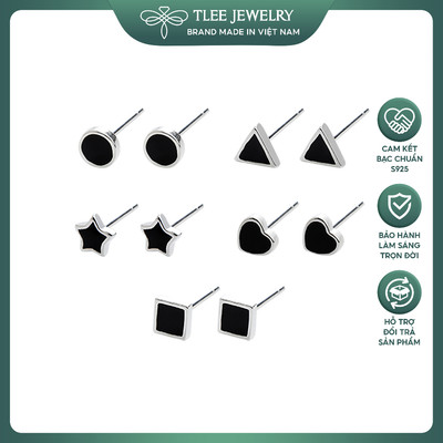 Khuyên tai bạc TLEE unisex hình khối đá đen cá tính TLEE JEWELRY B0181