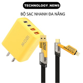 Bộ sạc nhanh đa năng củ 4 cổng sạc và cáp 4 đầu sạc cho các dòng điện thoại