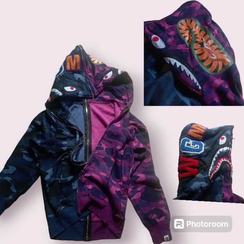 hoodie zip 2 mặt khoá 2 chiều BAPE 2hand chất cotton dày dặn