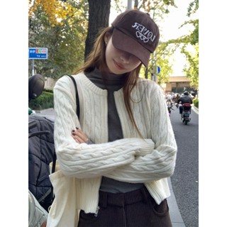 Áo khoác cardigan len nữ dáng ngắn vặn thừng khoá kéo kim loại Quảng Châu cao cấp