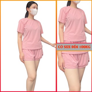 [Bigsize đến 95kg] Đồ tập gym nữ bigsize chất co giãn 4 chiều- B014 áo ngắn quần đùi QCCC