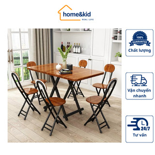 Bộ bàn ghế ăn gấp gọn thông minh gồm 1 bàn 6 ghế, bộ bàn ghế khung thép kích thước 120x60x74cm