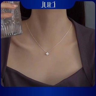 Vòng Cổ nữ cỏ 4 lá nhí đính Kim Cương sáng lấp lánh và không hoen gỉ được làm 100%Bạc Ý| VC252 JULI