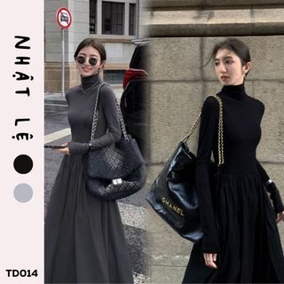 Đầm váy dáng dài basic xoè dài tay cổ cao hack dáng giành cho nữ , che khuyết điểm tốt hàng QC cao cấp 2023- TD014