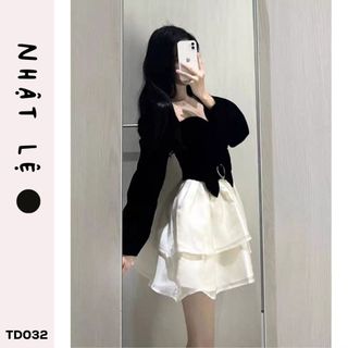 Đầm váy nhung dáng ôm phong cách Pháp thời trang mùa xuân thu cho nữ phối nơ cực xinh,quyến rũ hàng Quảng Châu- TD032