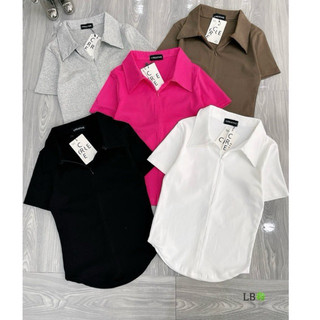 Áo thun polo crotop, áo thun nữ cổ trụ khoá kéo vạt bầu
