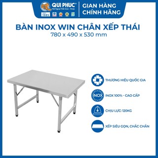 Bàn inox 201 win chân xếp gọn thái lan 50x80cm cao 53cm