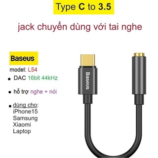 Type c to 3.5 Baseus L54, jack chuyển đổi tai nghe type c